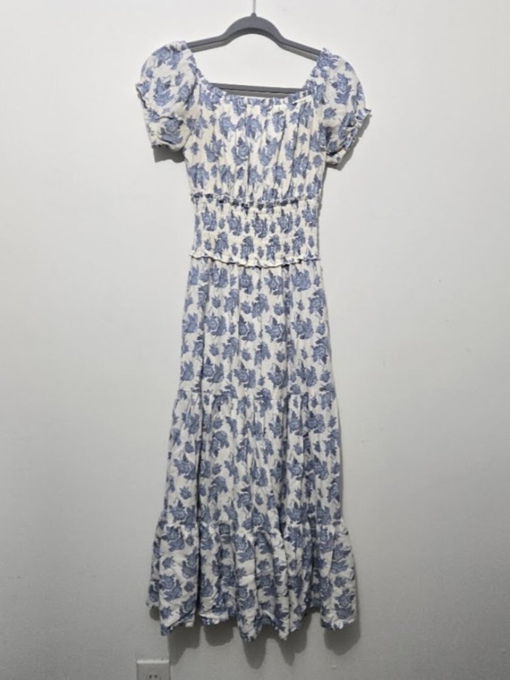 Trixxi Blue Floral Smocked Tiered Maxi Dress Size S Milkmaid Prairie Cottagecore